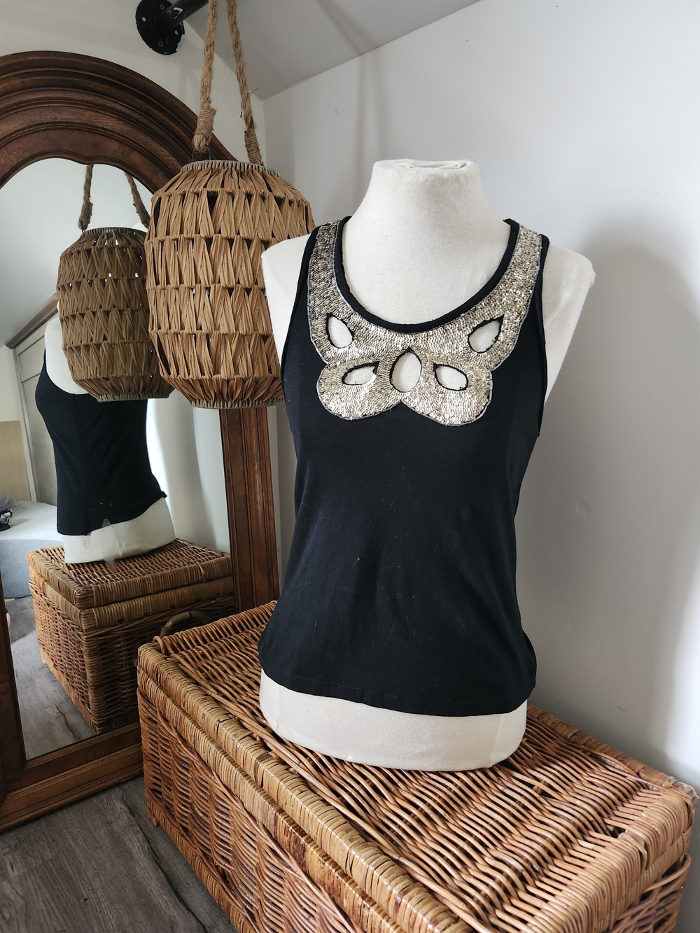 Black Tank with Silver Metal Beading